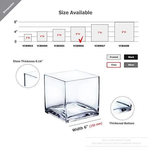 WGVI WGV Cube Glass Vase 6" Clear Elegant Floral Accent Container thumbnail 2