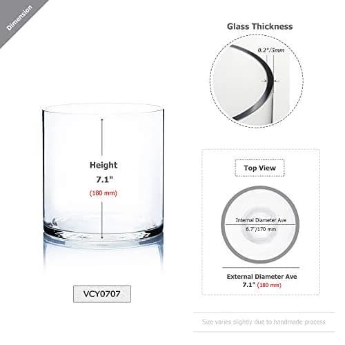WGVI 7" Cylinder Vase | Clear Wide Large Diameter Glassware for Home Accent Decor thumbnail 2