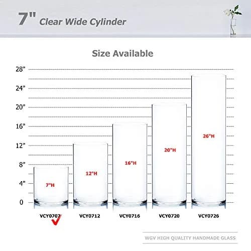 WGVI 7" Cylinder Vase | Clear Wide Large Diameter Glassware for Home Accent Decor thumbnail 3
