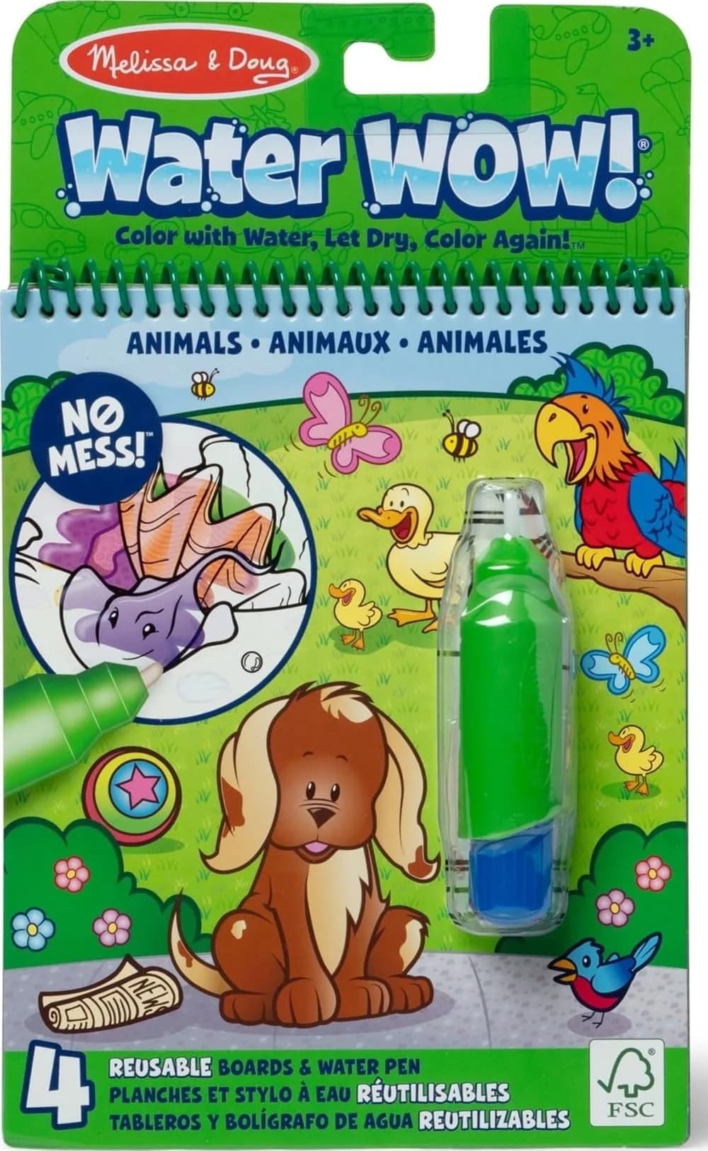 Melissa & Doug On the Go Water Wow! Animals Activity Pad | Mess-Free Water Reveal Coloring Book with Refillable Pen, 4 Pages, Ages 3+ — Animals