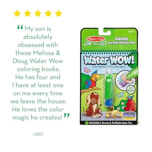 Melissa & Doug On the Go Water Wow! Animals Activity Pad | Mess-Free Water Reveal Coloring Book with Refillable Pen, 4 Pages, Ages 3+ thumbnail 9