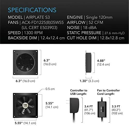 AC Infinity AIRPLATE S3 6-Inch Quiet Cabinet Cooling Fan w/ Speed Controller thumbnail 6