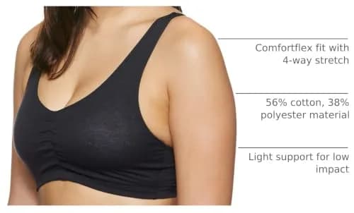Hanes Women's Stretch Cotton Low Impact Sports Bras - 2 Pack, White/Black, Small | Wireless, Support & Comfort thumbnail 4
