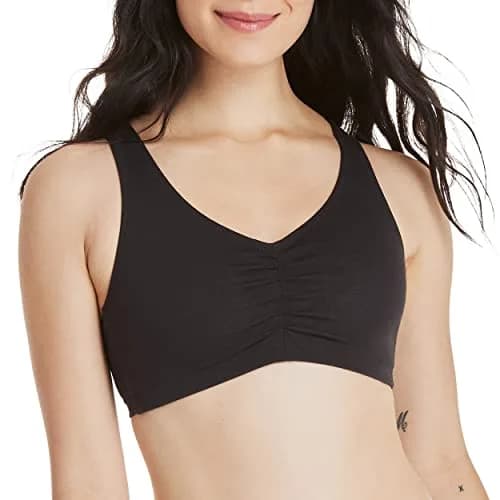 Hanes Women's Stretch Cotton Low Impact Sports Bras - 2 Pack, White/Black, Small | Wireless, Support & Comfort thumbnail 2