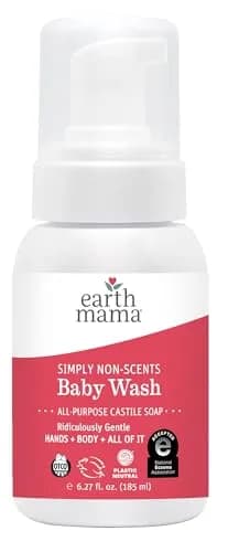 Earth Mama Sweet Orange Baby Wash Foaming Soap 185ml (6.27 Fl Oz) | Gentle Castile Soap for Sensitive Skin — Unscented / 6.27 Fl Oz