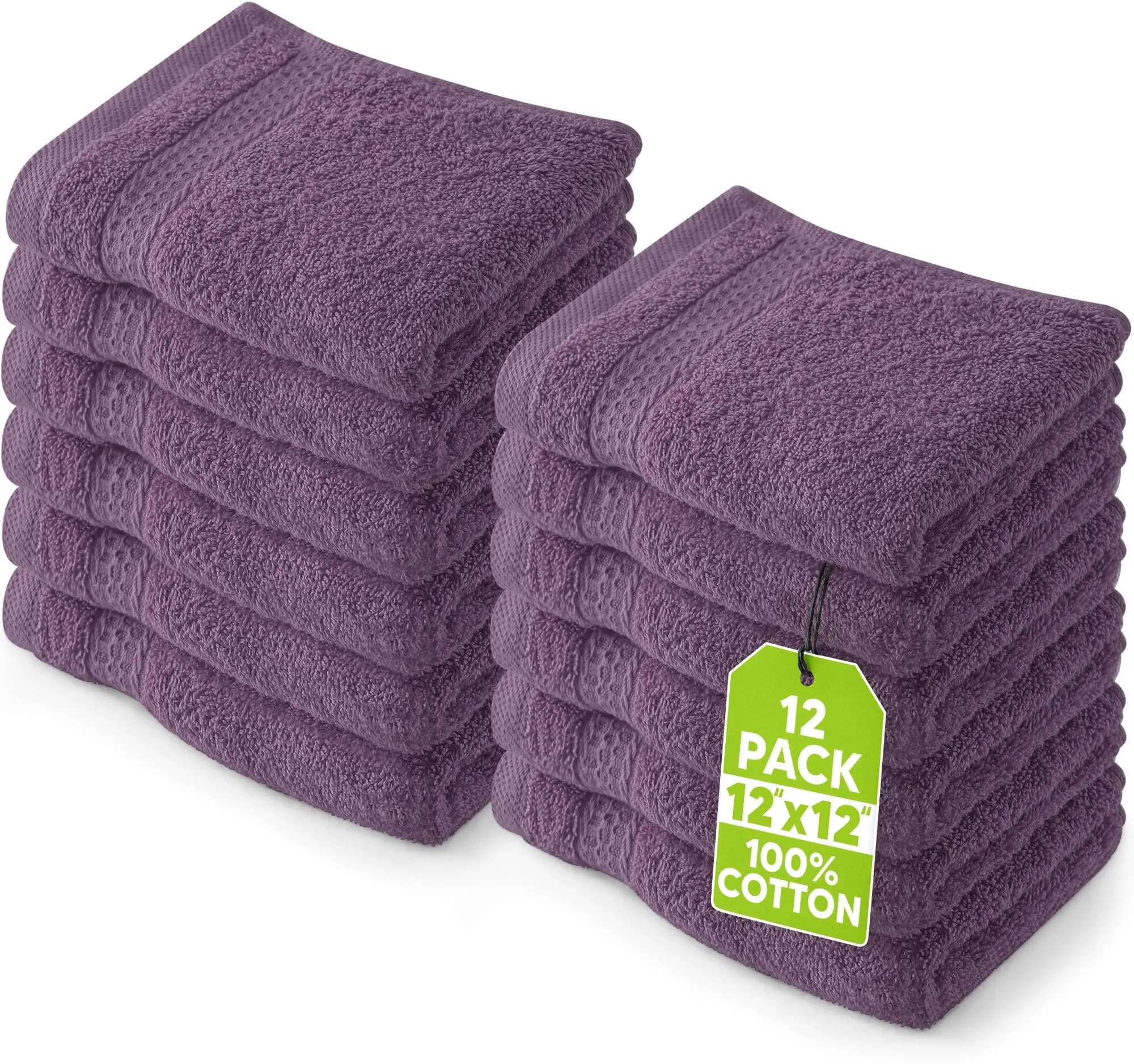 Utopia Towels 12 Pack Premium Wash Cloths, 12x12 in, 100% Cotton, Plum | Highly Absorbent & Soft