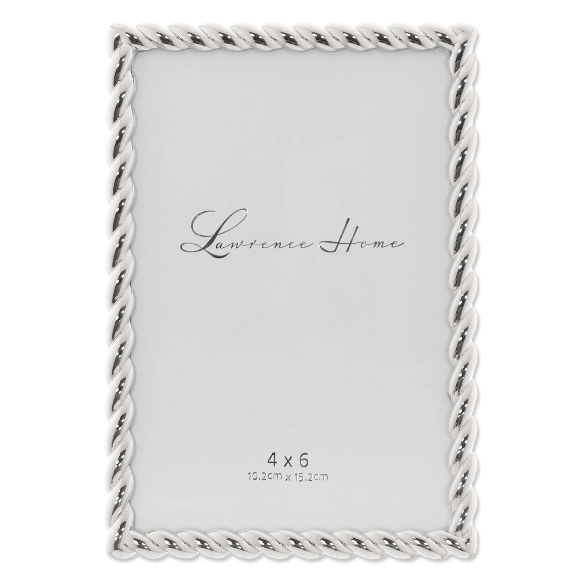 Lawrence Frames Metal Frame, Rope Design, Silver, 5x7 | Elegant Wall & Tabletop Decor — 4X6
