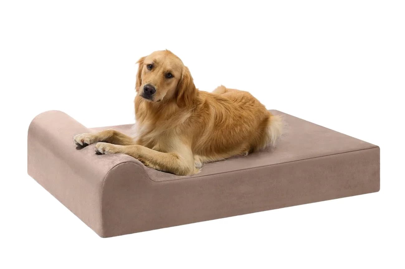 Big Barker Headrest Edition Orthopedic Dog Bed - 7" Pillow Top, 52"x36"x7" | Supports Joints & Arthritis — Khaki / Large