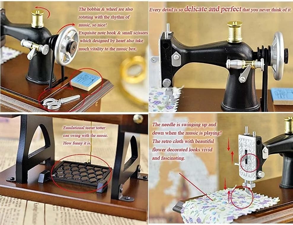 G Ganen Musical Sewing Machine Music Box Vintage Look (Brown-1) | Handcrafted Nostalgic Decor (70-120 chars) thumbnail 5