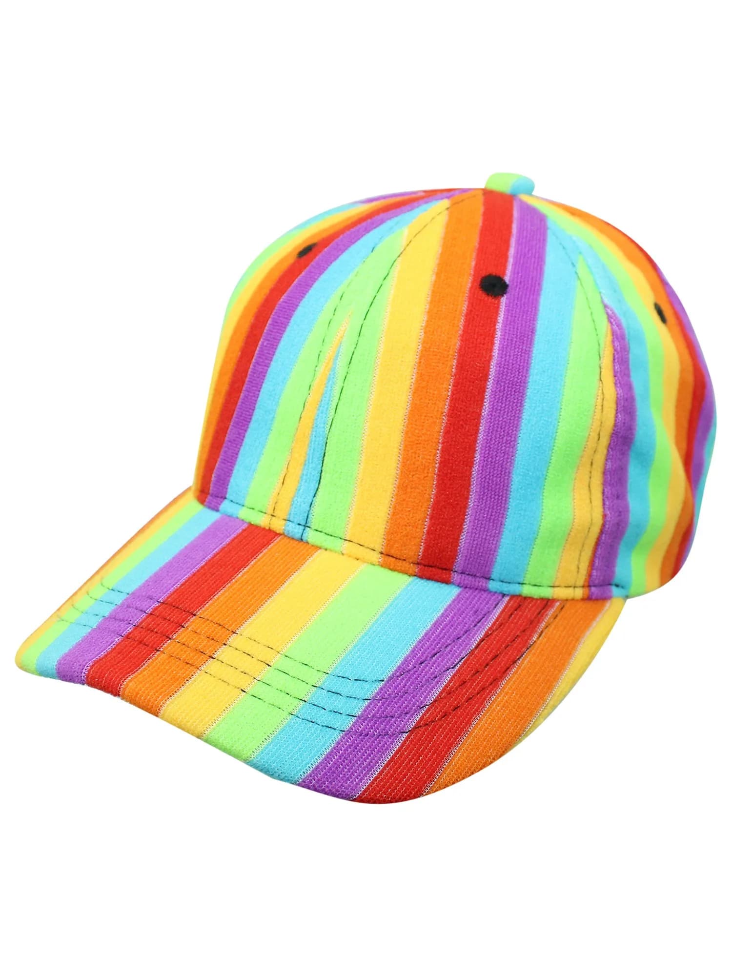 Luxury Divas Rainbow Striped Baseball Cap Hat with Fuzzy Texture & Adjustable Strap | 18-24 inch Circumference (Multi) — Rainbow