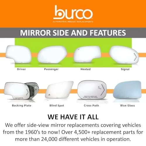 Burco 3639 Convex Passenger Side View Mirror Glass 9.5x5.75x1 inches (24.13x14.61x2.54 cm) | Direct Fit Replacement for Honda CR-V 1997-2006 thumbnail 7