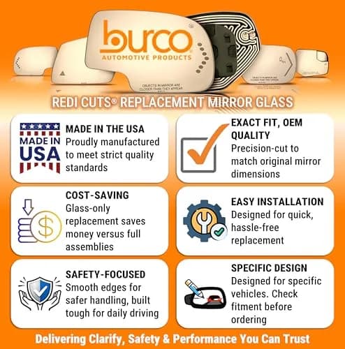 Burco 3639 Convex Passenger Side View Mirror Glass 9.5x5.75x1 inches (24.13x14.61x2.54 cm) | Direct Fit Replacement for Honda CR-V 1997-2006 thumbnail 2