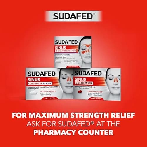 Sudafed Sinus Pressure + Pain Relief Tablets 24 Ct | Non-Drowsy Maximum Strength thumbnail 5