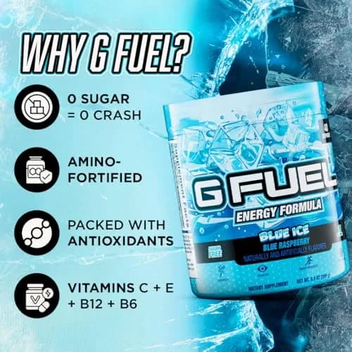 G Fuel Blue Ice Energy Drink Powder, 9.8kg (40 Servings) | Sugar Free Focus Amino with Antioxidants thumbnail 5