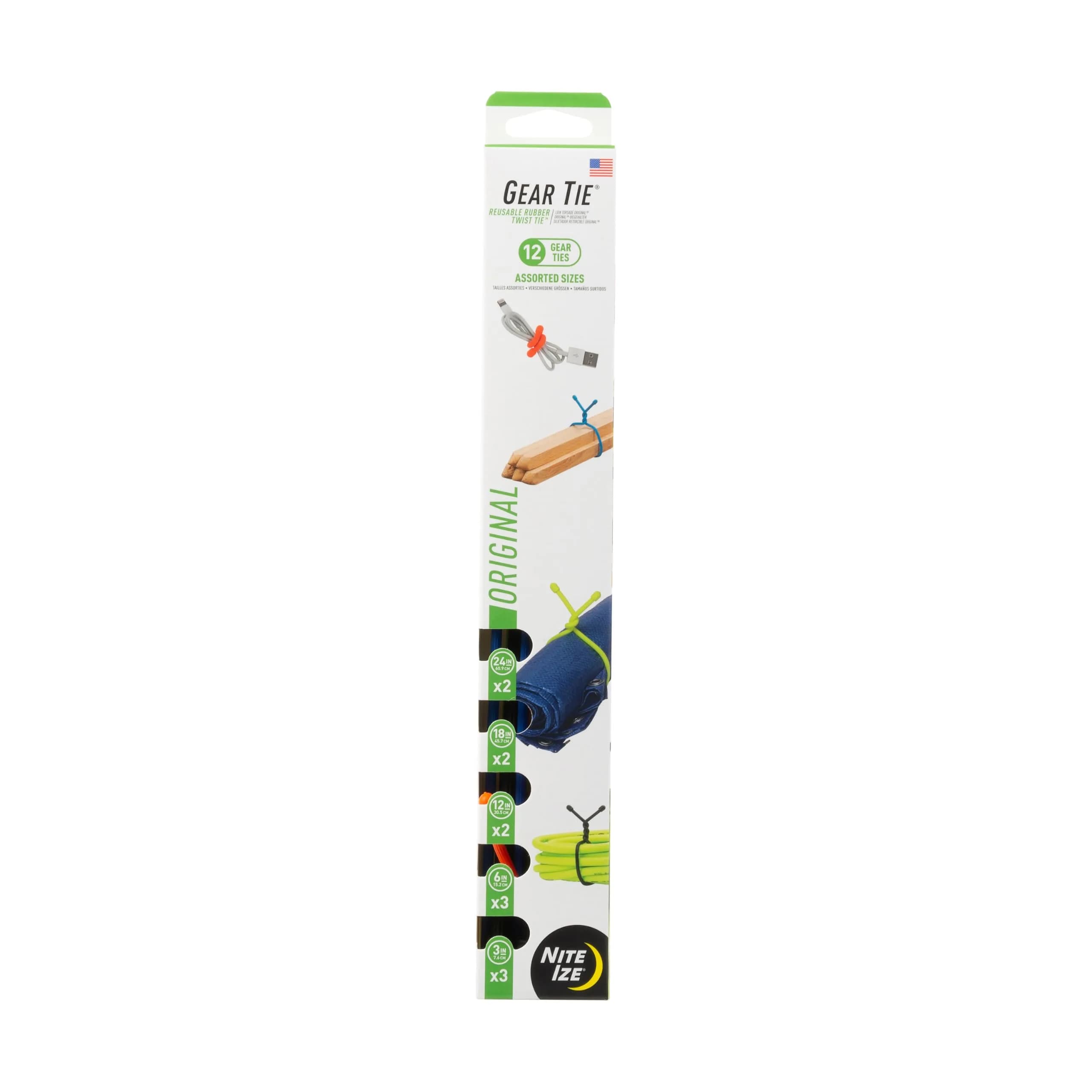 Nite Ize Original Gear Tie, 12 Pack, Assorted Colors | Versatile Reusable Twist Ties for Indoor & Outdoor Use