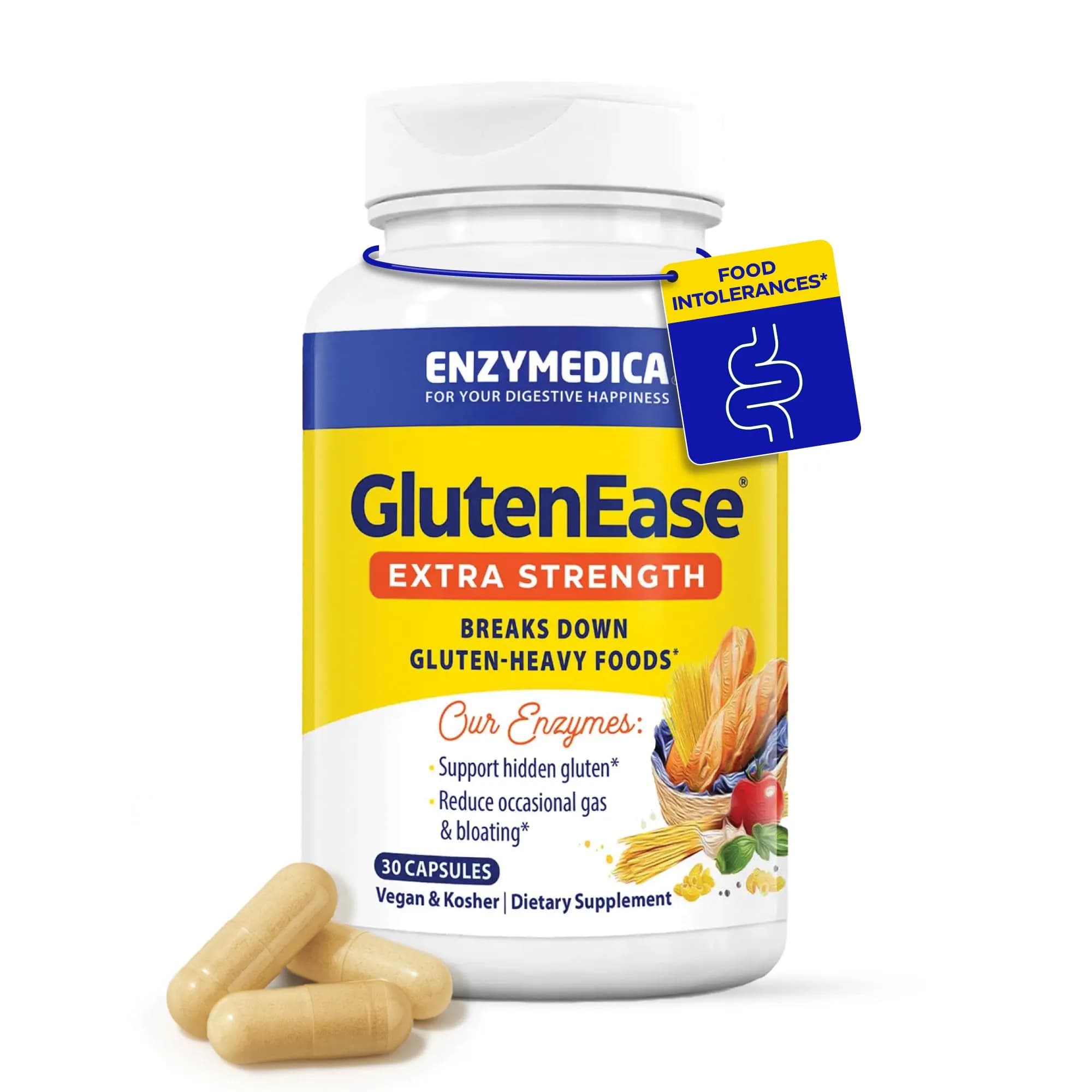 Enzymedica GlutenEase Extra Strength Digestive Enzyme Supplement 30 Capsules | Helps Gas & Bloating - main product image