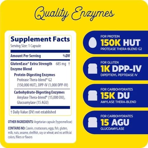 Enzymedica GlutenEase Extra Strength Digestive Enzyme Supplement 30 Capsules | Helps Gas & Bloating thumbnail 2