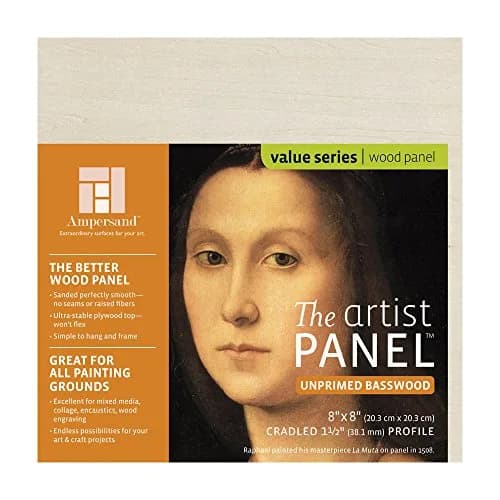 Ampersand Artist Panel Unprimed Basswood 8x8 Inch | 1.5 Inch Depth, Ready for Painting thumbnail 1