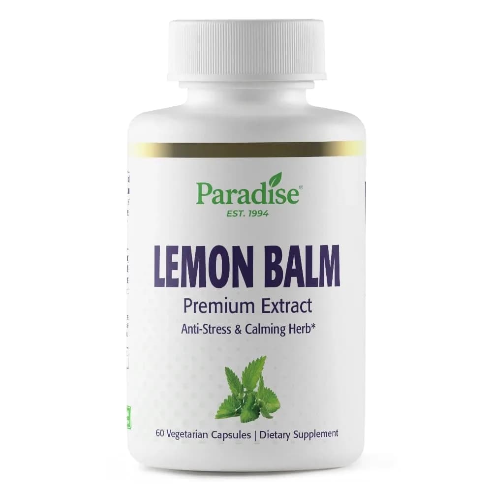 Paradise Herbs & Essentials Lemon Balm Extract, Vegan, 60 Capsules | Supports Calm & Relaxation — No Color