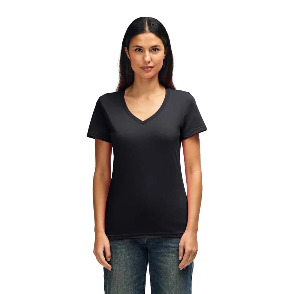 Gildan Ladies' Fitted V-Neck T-Shirt 100% Cotton | Soft, Preshrunk, Stylish Fit (70-120 chars) — Black