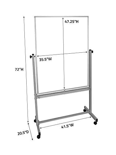Luxor MB3648WW Mobile Whiteboard 36" x 48" Double Sided Magnetic Dry Erase Board with Stand, Aluminum Frame, Rolling Whiteboard, White thumbnail 4