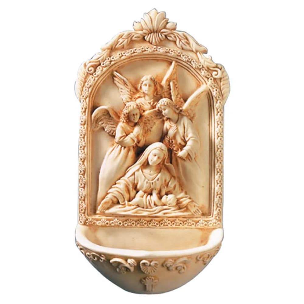 ALUKIKI Catholic Holy Water Font with St. Mary Surrounded by Angels | Resin Religious Wall Decor for Home & Wedding