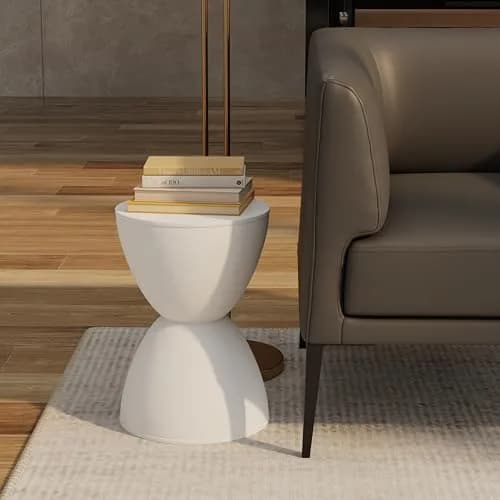 Euro Style Sallie Indoor/Outdoor Stool or End Table | Modern Hourglass Accent | UV-Protected Plastic White thumbnail 6