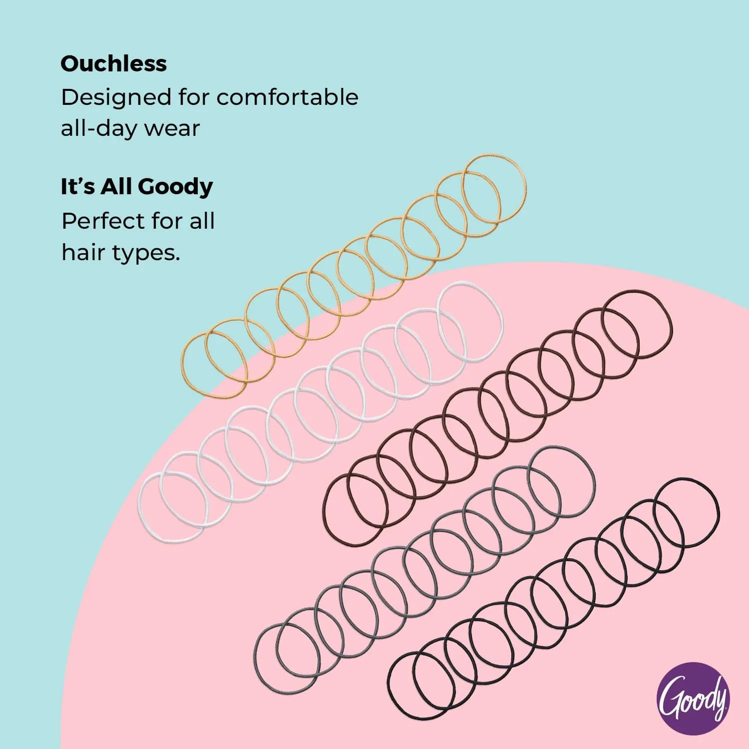 Goody Ouchless Elastic Hair Ties - 50 Count Assorted Neutrals | No-Snag, Gentle Hold for Fine to Medium Hair - view 3