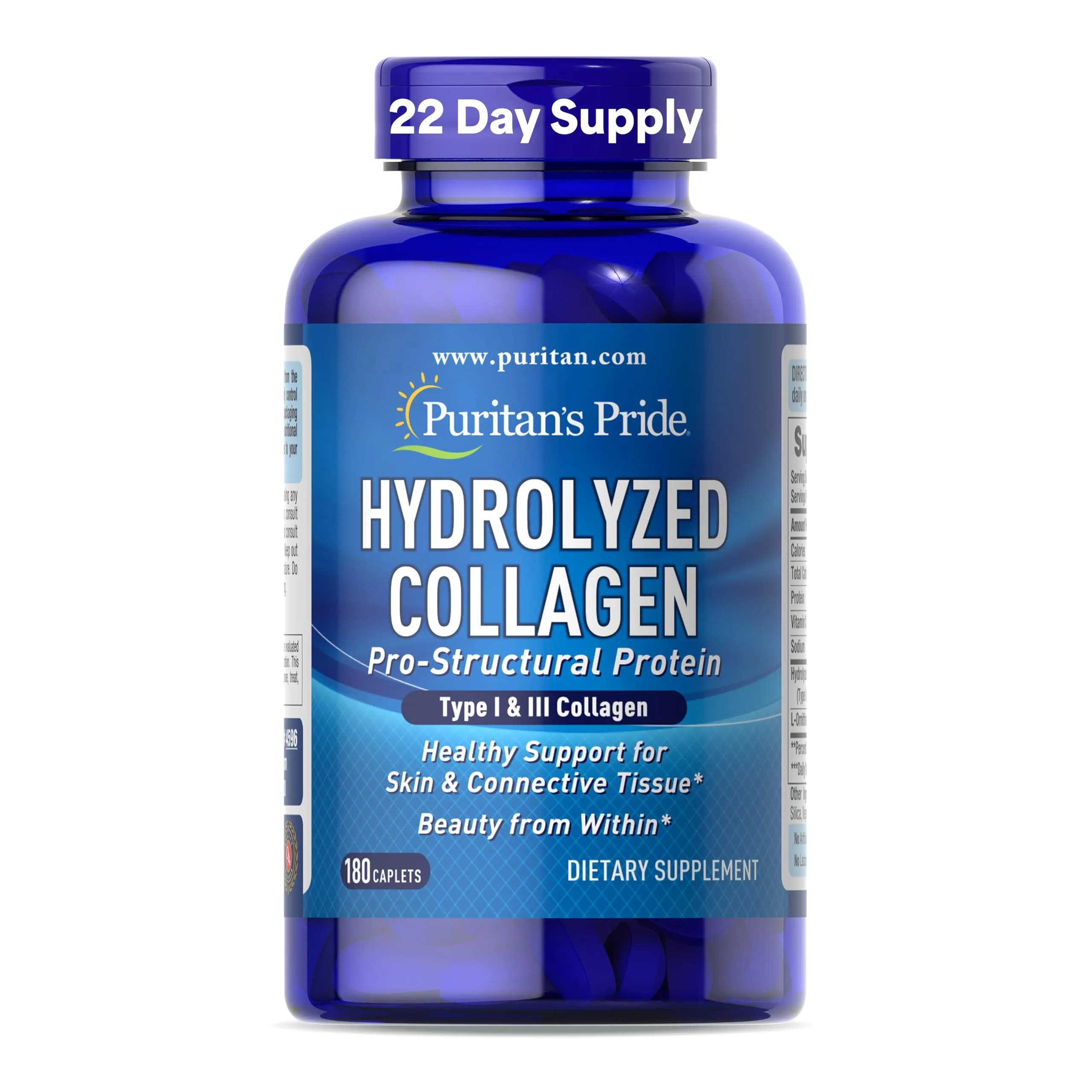 Puritan's Pride Hydrolyzed Collagen Pro-Structural Protein 1000mg Caplets | 4000mg Per Serving, 180 Count - main product image