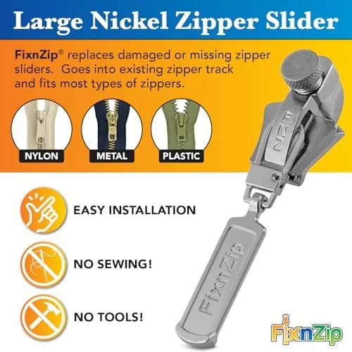 FixnZip Large Nickel Zipper Repair Kit | Universal Replacement Slider for Jackets, Bags & Wet Suits thumbnail 2
