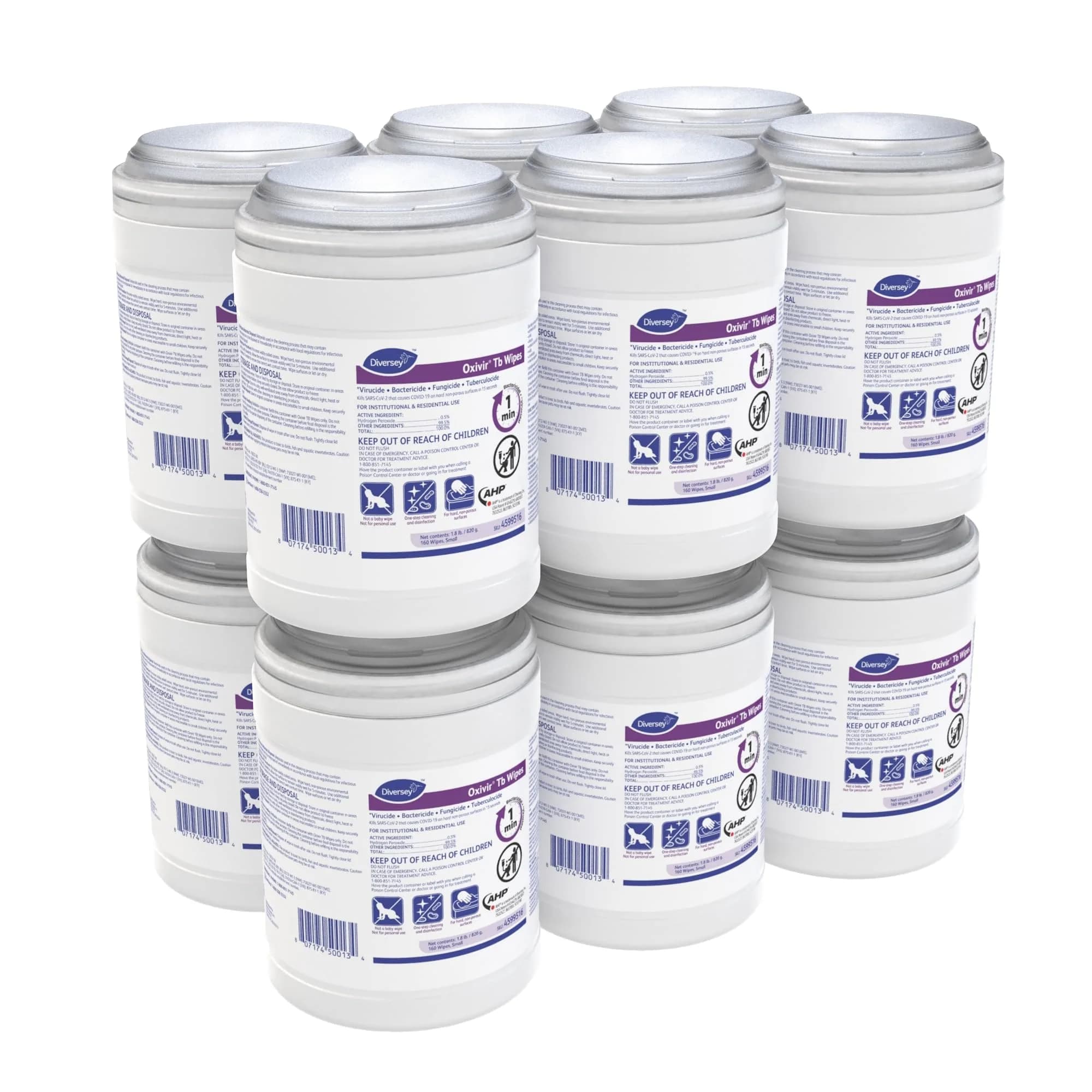 Oxivir Diversey Tb Disinfectant Wipes Canister 1920 Count (160 Wipes x 12 Pack) | EPA Registered Hydrogen Peroxide Formula — White
