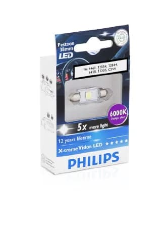 Philips XtremeVision 38mm Festoon LED Interior Light 6000K (15.75 inches) | Brighter, Cooler White Light for Cars thumbnail 2