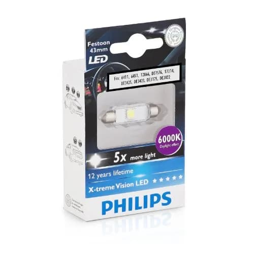 Philips 43mm festoon X-tremeVision LED 6000K Interior light | Xenon White, 6000K, 43mm, Plug & Play thumbnail 2