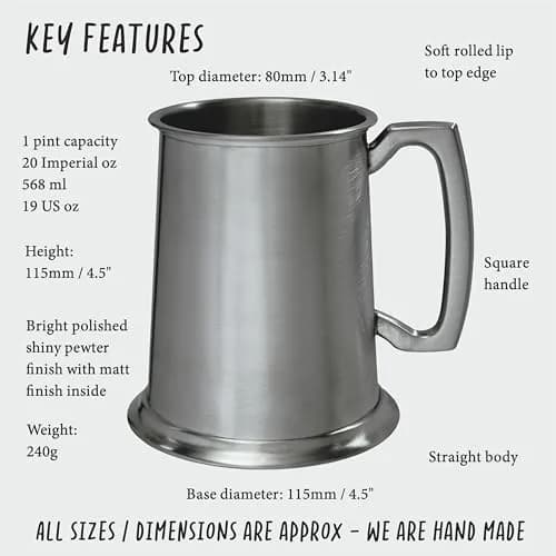 Wentworth Pewter 1 Pint Tankard - Antique Finish British Drinkware, Made in UK thumbnail 1