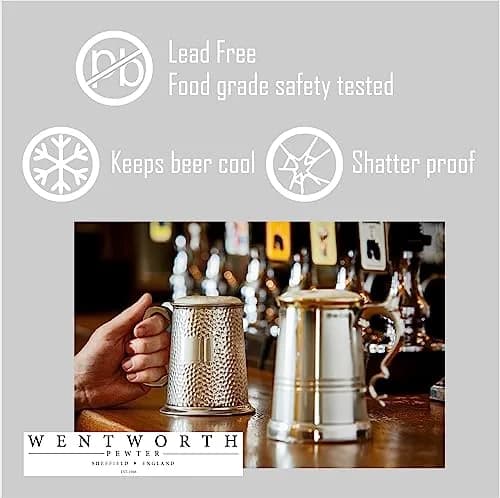 Wentworth Pewter 1 Pint Tankard - Antique Finish British Drinkware, Made in UK thumbnail 2