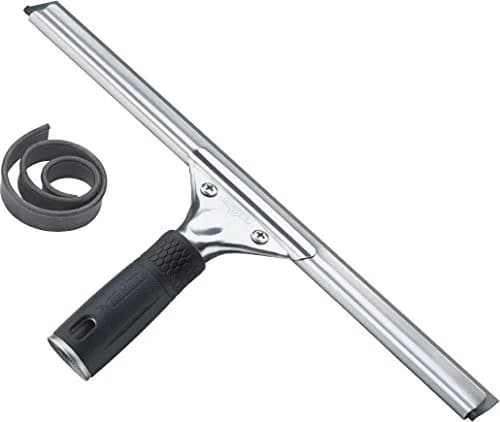 Unger Professional 12” Stainless Steel Window Squeegee with Replacement Rubber | Streak-Free Glass Cleaning — 12 Inch