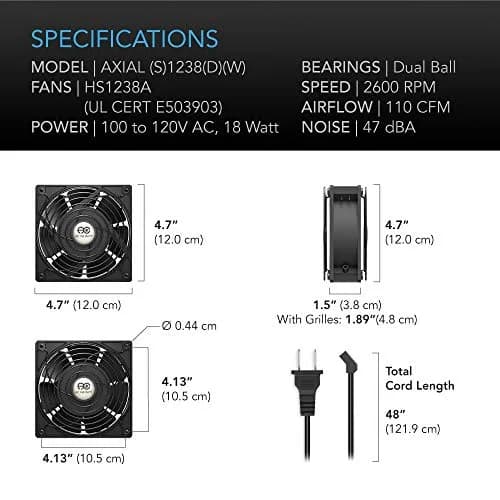 AC Infinity AXIAL 1238 Muffin Fan 120mm x 38mm High Speed | 115V/120V AC for DIY Ventilation Projects thumbnail 6