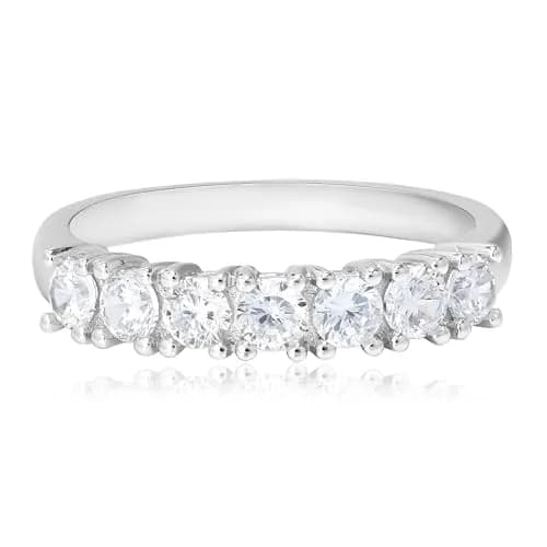 MORGAN & PAIGE Silver Platinum Plated CZ 7 Stone Wedding Ring Size 6 | Elegant Stackable Silver Band thumbnail 1