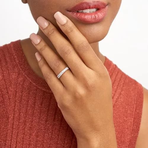 MORGAN & PAIGE Silver Platinum Plated CZ 7 Stone Wedding Ring Size 6 | Elegant Stackable Silver Band thumbnail 2