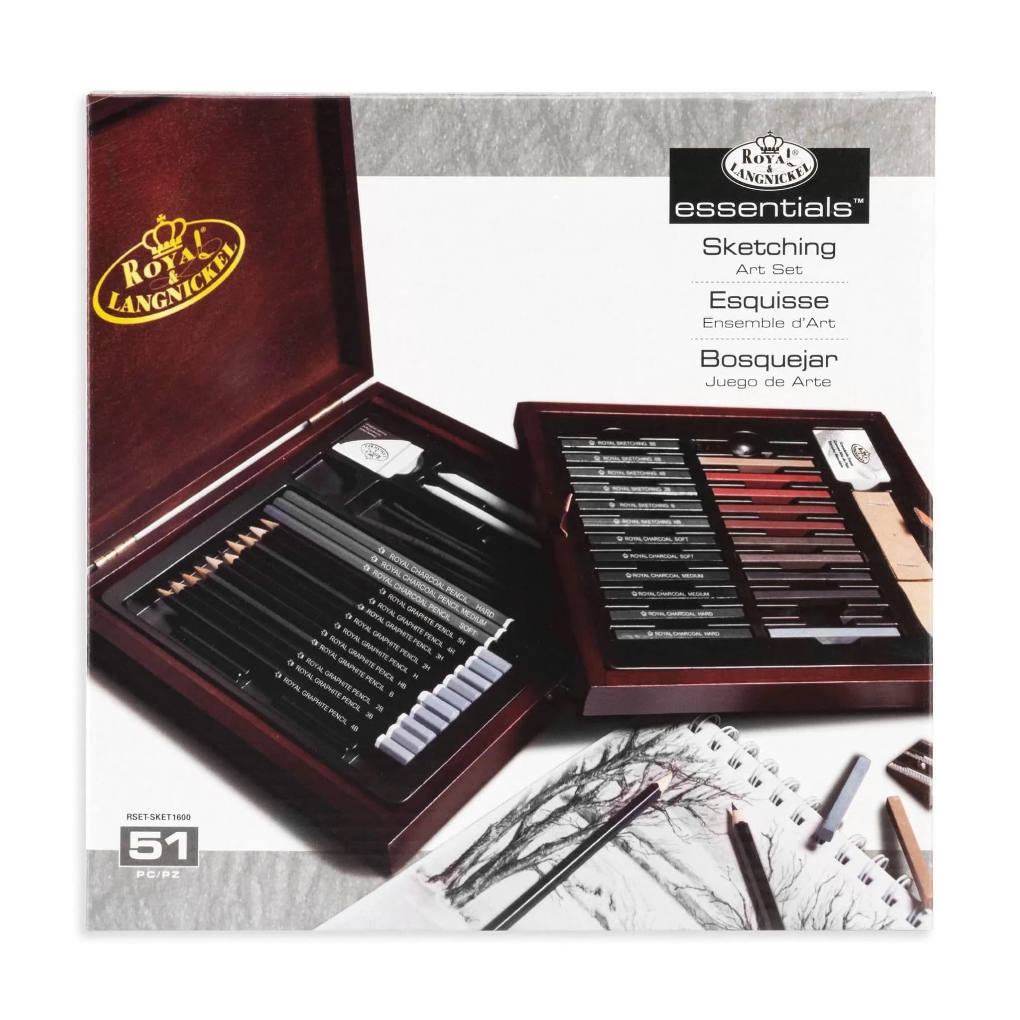 Royal & Langnickel RSET-SKET1600 Premier Sketch Pencil Art Set, 51-Piece | Premium Drawing Materials for Artists — White