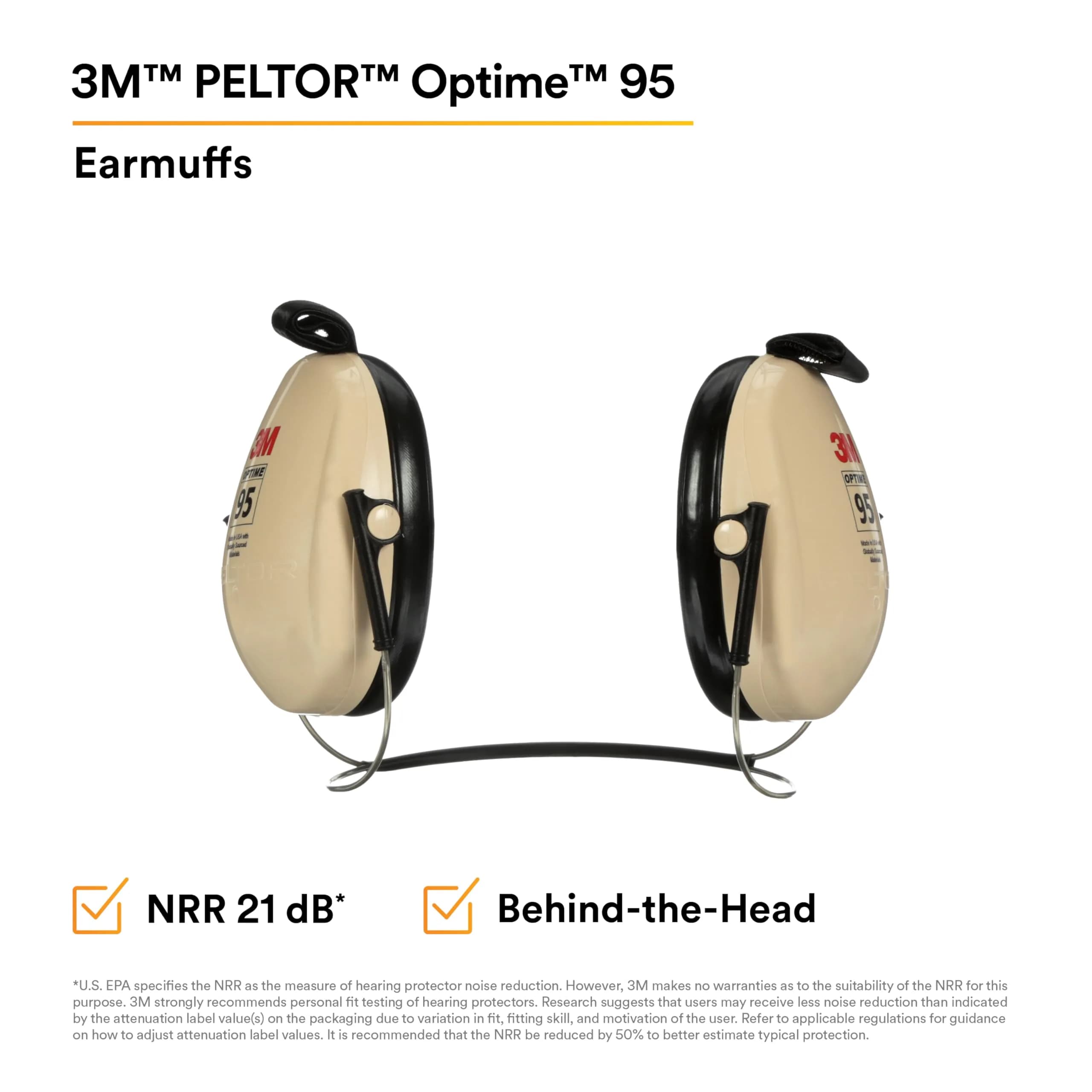 3M PELTOR Optime 95 Earmuffs, Behind-the-Head, 21 dB NRR | Industrial Hearing Protection - view 2