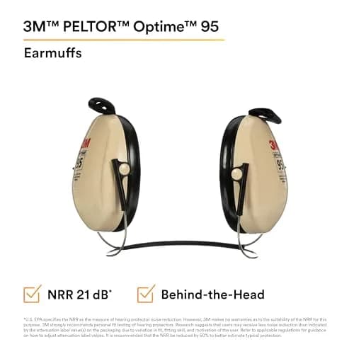3M PELTOR Optime 95 Earmuffs, Behind-the-Head, 21 dB NRR | Industrial Hearing Protection thumbnail 2