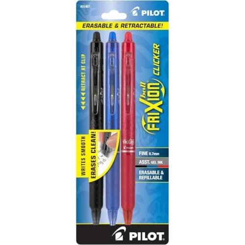 PILOT FriXion Clicker Erasable Pens, Black/Blue/Red Inks, 3-Pack | Smooth Ink Flow Writing Instrument thumbnail 1