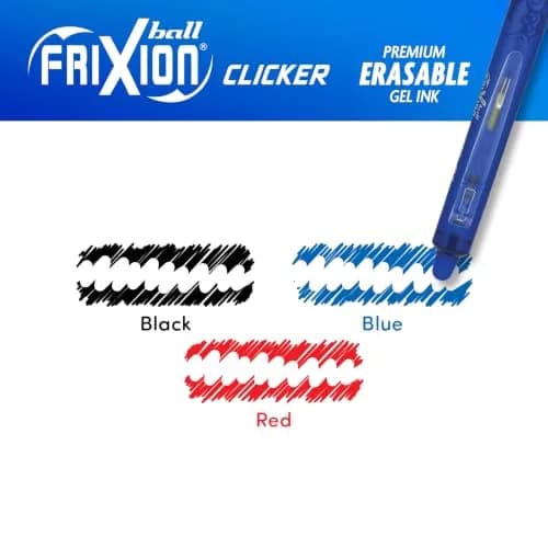 PILOT FriXion Clicker Erasable Pens, Black/Blue/Red Inks, 3-Pack | Smooth Ink Flow Writing Instrument thumbnail 5