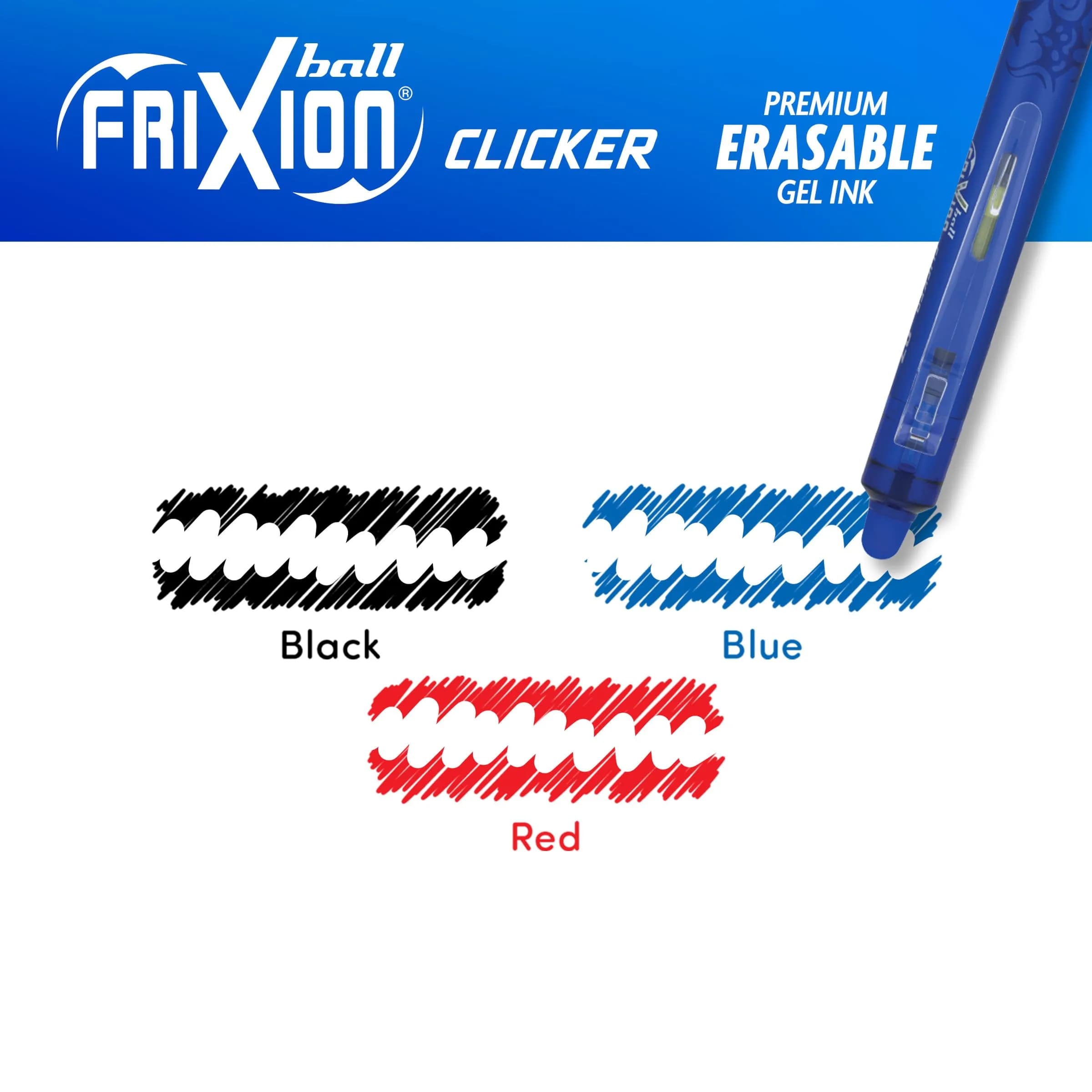 PILOT FriXion Clicker Erasable Pens, Black/Blue/Red Inks, 3-Pack | Smooth Ink Flow Writing Instrument - view 5