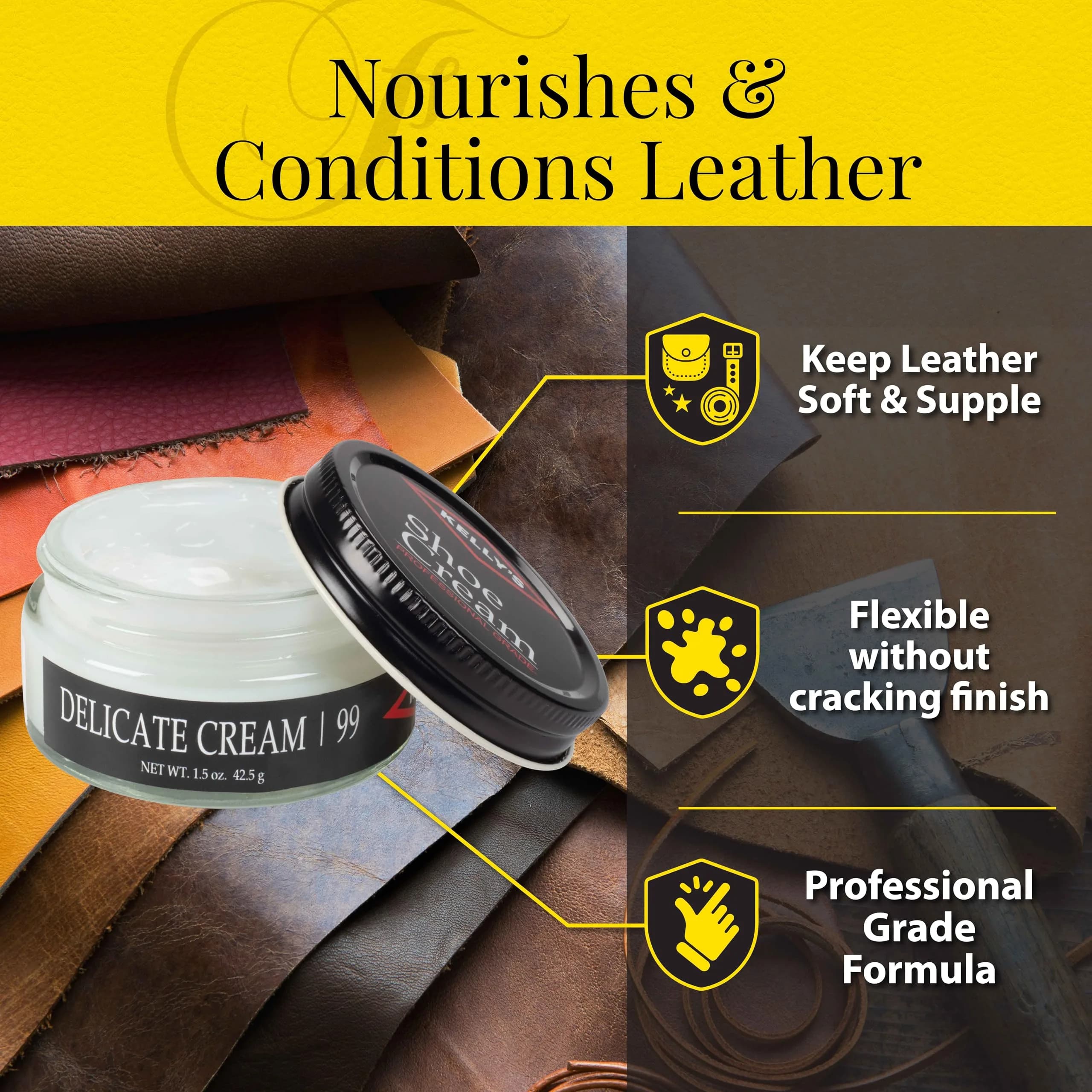 Kelly's Delicate Cream Shoe Polish 1.5 oz (44 ml) | Professional Leather Shoe Cream - view 5