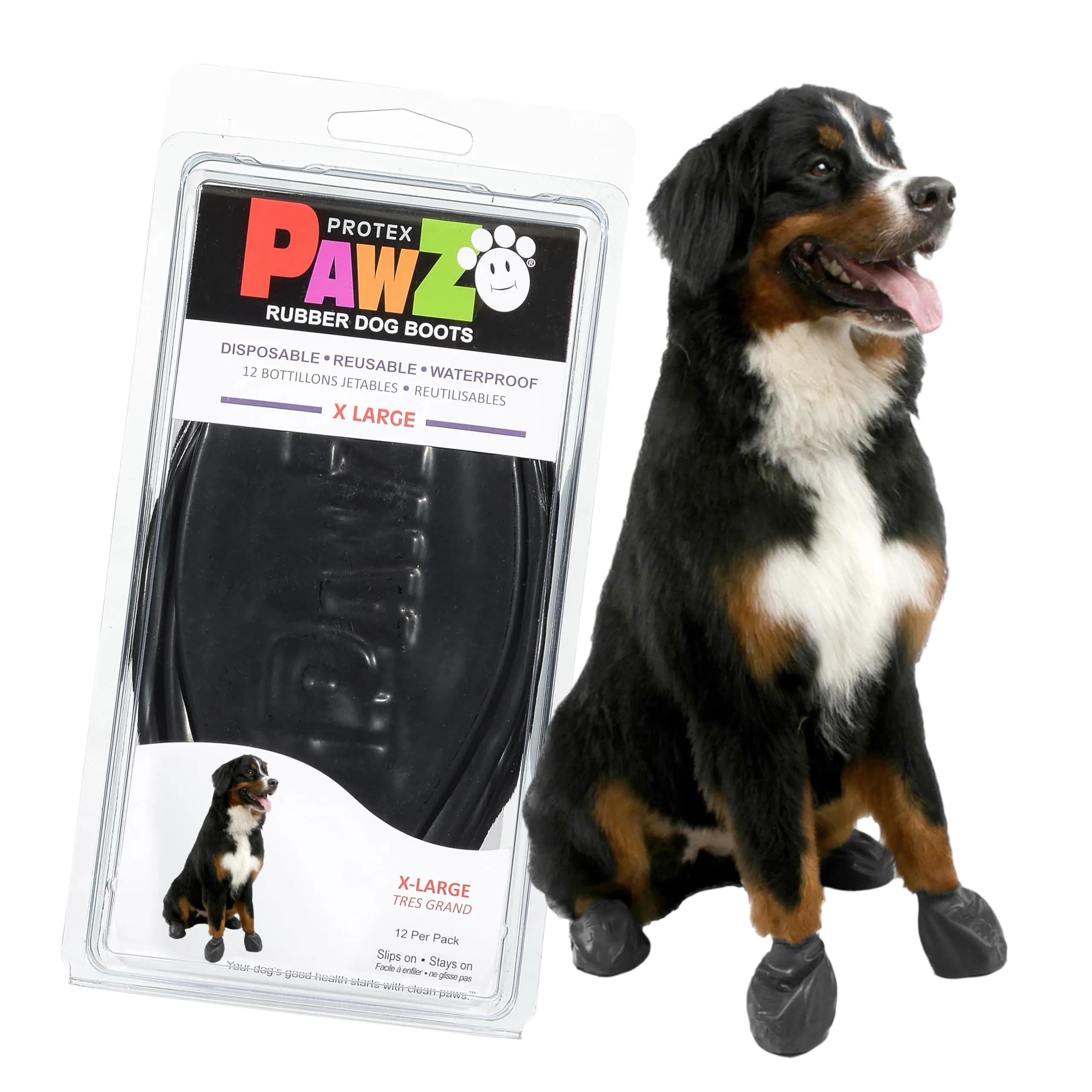 PawZ Rubber Dog Boots - Waterproof Non-Slip Dog Shoes for Hot Pavement, 12 Pack XL — XL