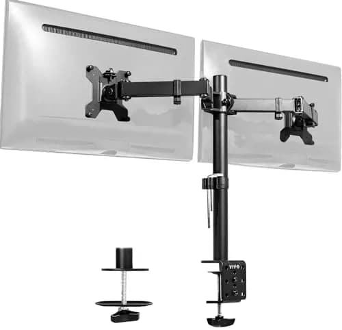 VIVO Dual Monitor Desk Mount STAND-V002 | Heavy Duty Steel Stand for 2 Screens up to 30" & 22lbs Each, Black thumbnail 1