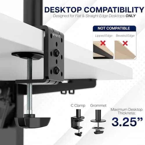 VIVO Dual Monitor Desk Mount STAND-V002 | Heavy Duty Steel Stand for 2 Screens up to 30" & 22lbs Each, Black thumbnail 6