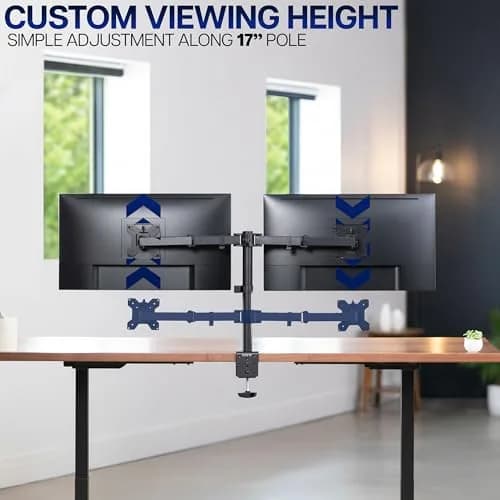 VIVO Dual Monitor Desk Mount STAND-V002 | Heavy Duty Steel Stand for 2 Screens up to 30" & 22lbs Each, Black thumbnail 7